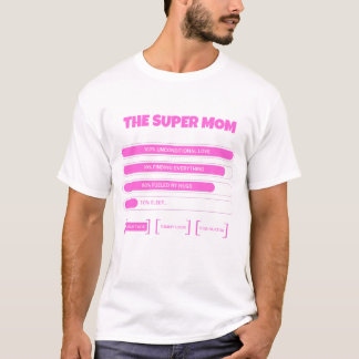 Cute Pink Super Mum Stats T-Shirt - Aesthetic Moth