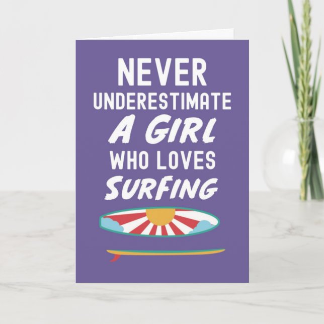Cute Pink Surfer Cards For Kids Girls Surfing Surf (Front)