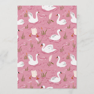 Cute Pink Swan Seamless Pattern Invitation