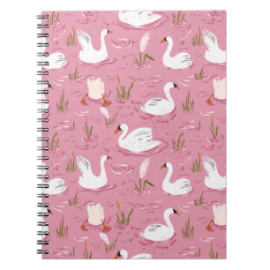 Cute Pink Swan Seamless Pattern Notebook