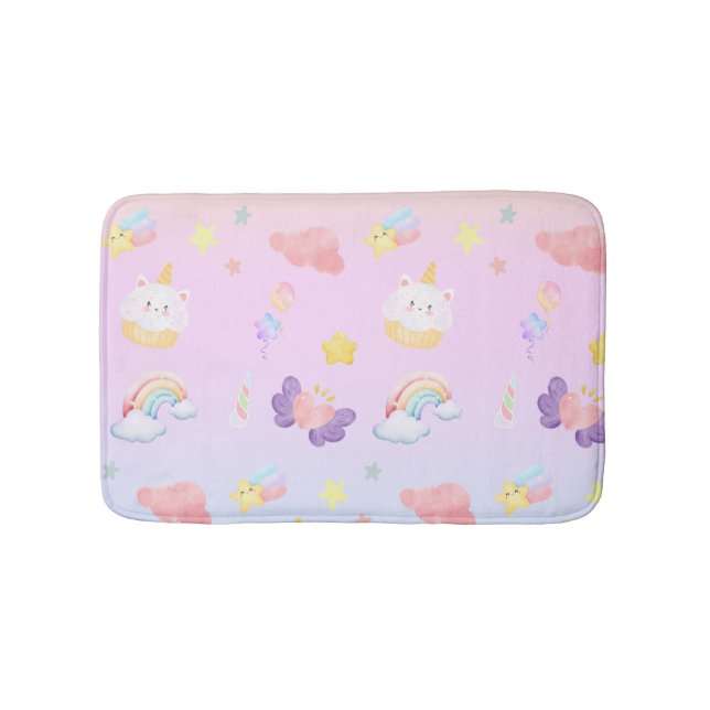 Cute pink sweet cupcake unicorn rainbow Pattern  Bath Mat (Front)
