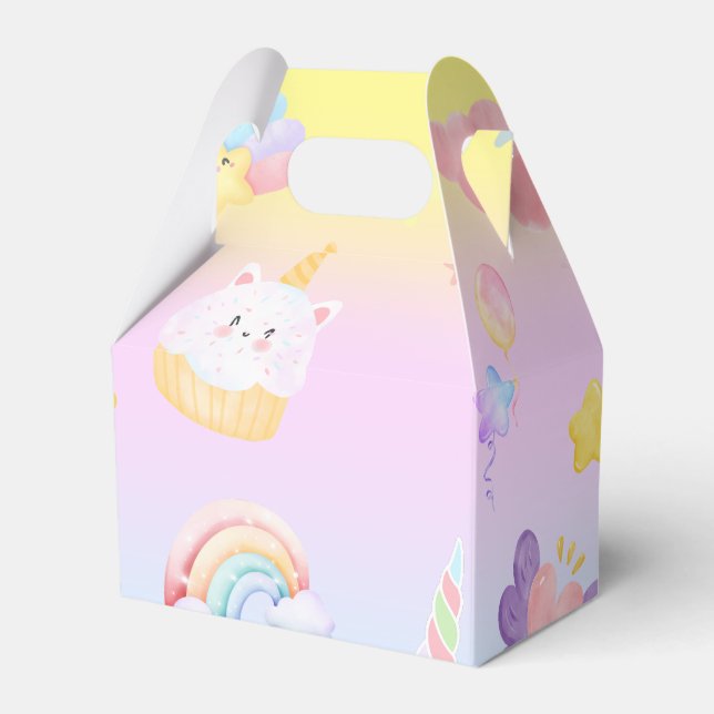 Cute pink sweet cupcake unicorn rainbow Pattern  Favour Box (Front Side)