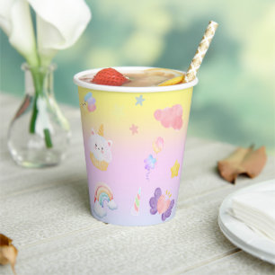 Cute pink sweet cupcake unicorn rainbow Pattern Paper Cups