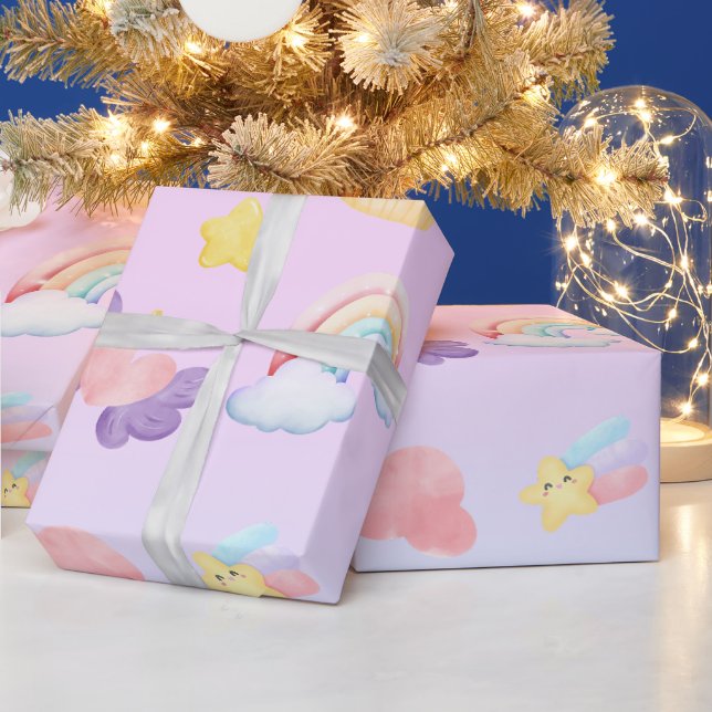 Cute pink sweet cupcake unicorn rainbow Pattern  Wrapping Paper (Holidays)