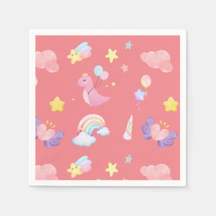 Cute pink sweet dinosaur rainbow balloon Pattern Napkin