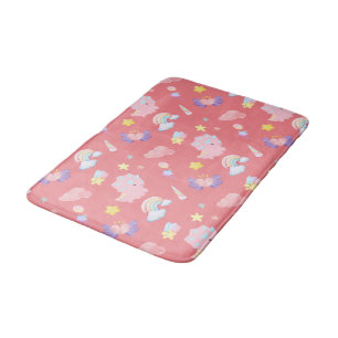 Cute pink sweet dinosaur rainbow pastel Pattern Bath Mat