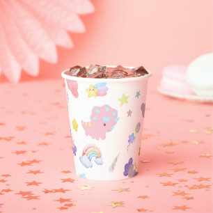 Cute pink sweet dinosaur rainbow pastel Pattern Paper Cups