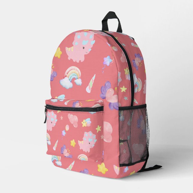 Cute pink sweet dinosaur rainbow pastel Pattern Printed Backpack (Back Corner Right)
