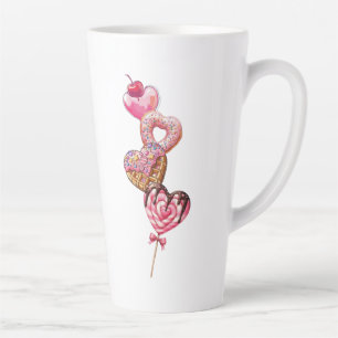 Cute Pink Sweet Hearts Doughnuts Latte Mug