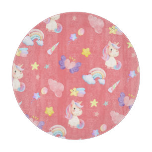 Cute pink sweet unicorn rainbow balloon Pattern  Cutting Board