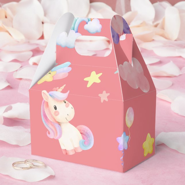 Cute pink sweet unicorn rainbow balloon Pattern  Favour Box (Wedding)