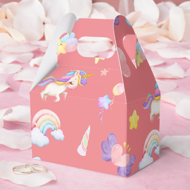 Cute pink sweet unicorn rainbow Balloon Pattern Favour Box (Wedding)