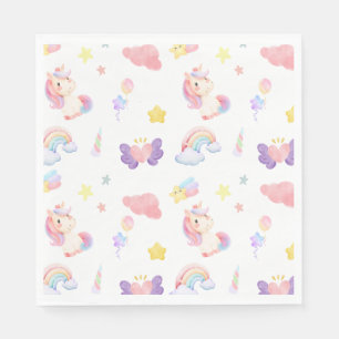 Cute pink sweet unicorn rainbow balloon Pattern  Napkin