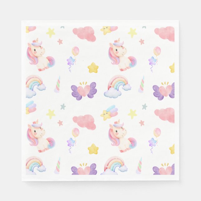 Cute pink sweet unicorn rainbow balloon Pattern  Napkin (Front)