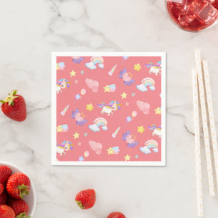 Cute pink sweet unicorn rainbow Balloon Pattern Napkin