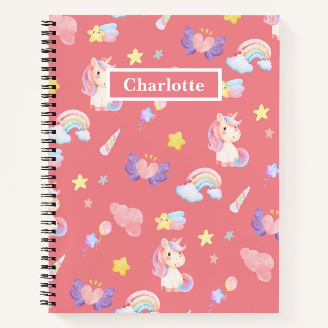 Cute pink sweet unicorn rainbow balloon Pattern Notebook (Front)
