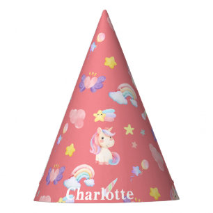 Cute pink sweet unicorn rainbow balloon Pattern  Party Hat