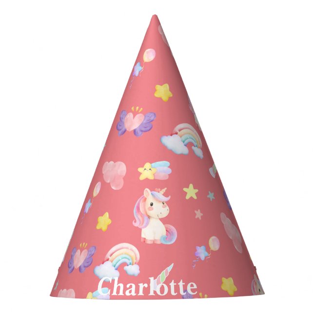 Cute pink sweet unicorn rainbow balloon Pattern  Party Hat (Front)