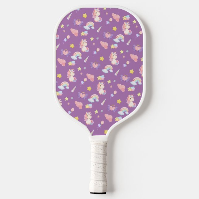 Cute pink sweet unicorn rainbow balloon Pattern  Pickleball Paddle (Back)