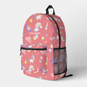 Cute pink sweet Unicorn rainbow balloon Pattern Printed Backpack