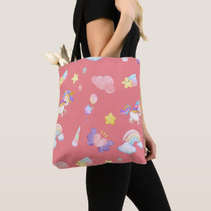 Cute pink sweet unicorn rainbow Balloon Pattern Tote Bag