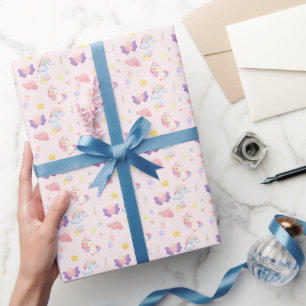 Cute pink sweet unicorn rainbow balloon Pattern Wrapping Paper