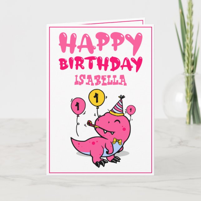 Cute Pink T-Rex Dino Granddaughter 1st Birthday Card (Front)