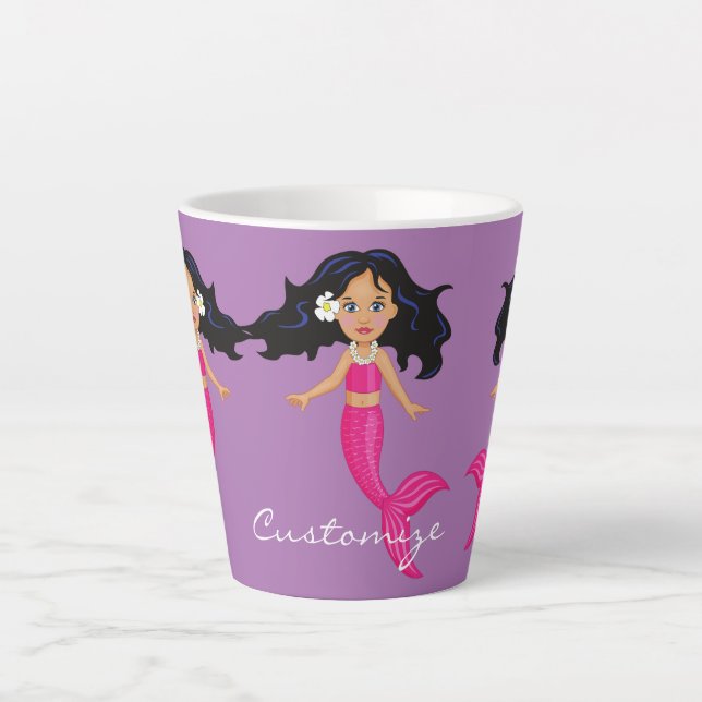 Cute Pink-tailed Mermaid Thunder_Cove Latte Mug (Front)