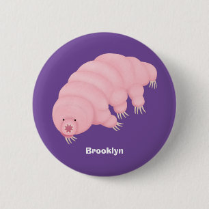Cute pink tardigrade water bear cartoon 6 cm round badge
