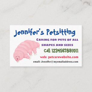 Cute pink tardigrade water bear cartoon business card