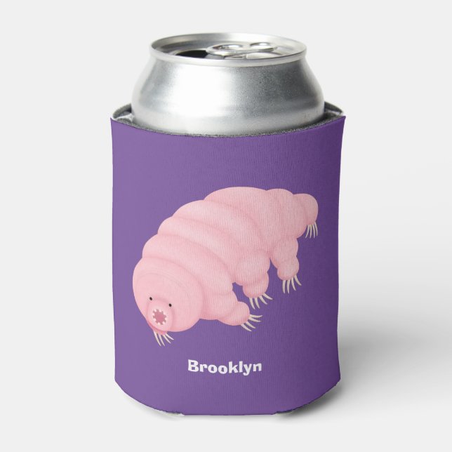Cute pink tardigrade water bear cartoon  can cooler (Can Front)