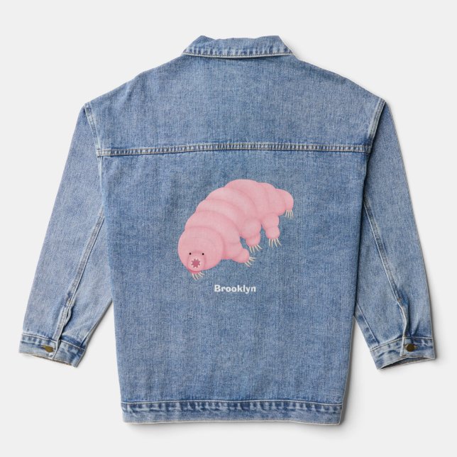 Cute pink tardigrade water bear cartoon  denim jacket (Back)
