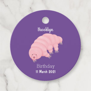 Cute pink tardigrade water bear cartoon favour tags