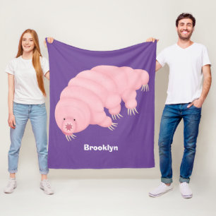Cute pink tardigrade water bear cartoon fleece blanket