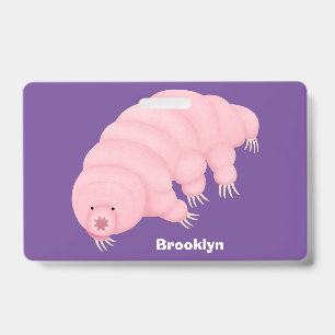 Cute pink tardigrade water bear cartoon ID badge