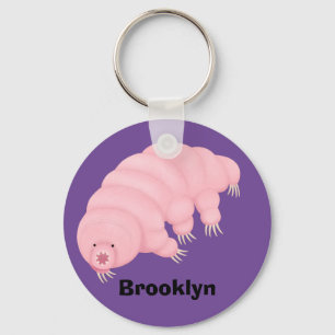 Cute pink tardigrade water bear cartoon key ring