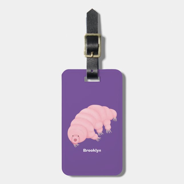 Cute pink tardigrade water bear cartoon luggage tag (Front Vertical)