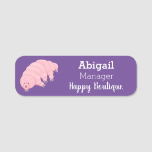 Cute pink tardigrade water bear cartoon name tag