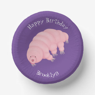 Cute pink tardigrade water bear cartoon paper plate