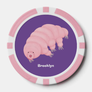 Cute pink tardigrade water bear cartoon poker chips