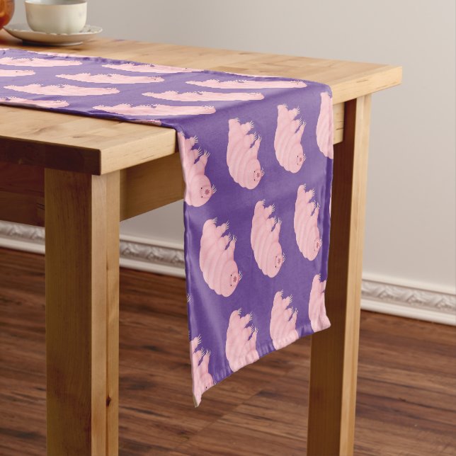 Cute pink tardigrade water bear cartoon short table runner (In Situ)