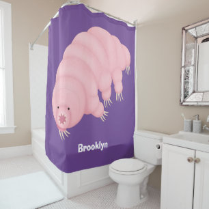 Cute pink tardigrade water bear cartoon shower curtain