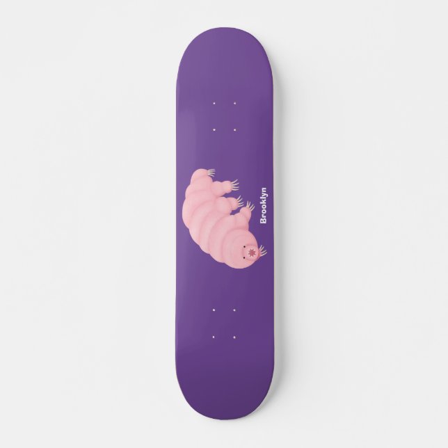 Cute pink tardigrade water bear cartoon  skateboard (Front)