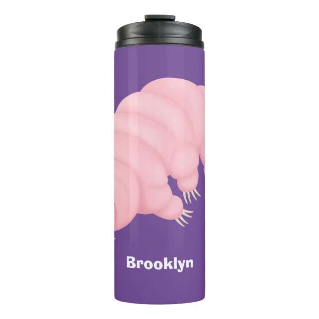 Cute pink tardigrade water bear cartoon thermal tumbler (Front)