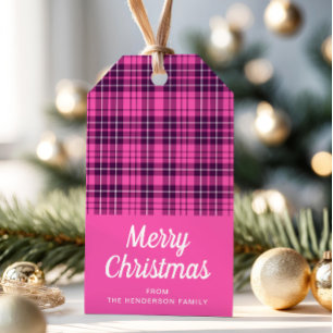 Cute Pink Tartan Plaid Merry Christmas  Gift Tags