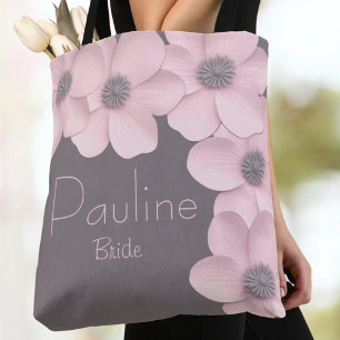 Cute Pink-Taupe Poppies Brides  Tote Bag