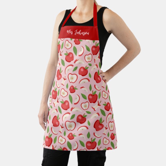 Cute Pink Teacher Apple pattern Apron (Insitu)