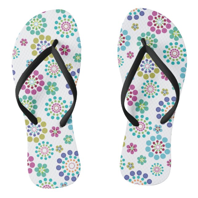 Cute Pink Teal Dot Flower Pattern Jandals (Footbed)