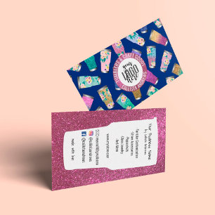 Cute Pink Teal Floral Glitter Tumbler Crafter Logo Business Card
