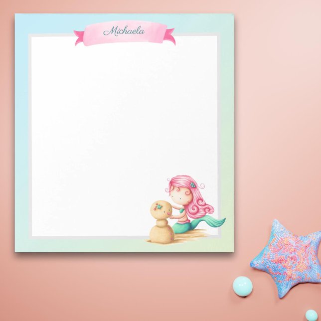 Cute Pink Teal Girl Mermaid Notepad (Creator Uploaded)